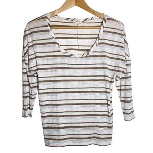 Calson Tan & Antique White Stripe 3/4 Sleeve Ballet Neckline Top Size M